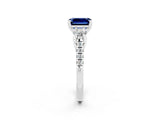 White gold Three-Stone Emerald Cut Blue Sapphire Pavé Band with Four-Prong Setting_2