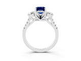 White gold Three-Stone Emerald Cut Blue Sapphire Pavé Band with Four-Prong Setting_3
