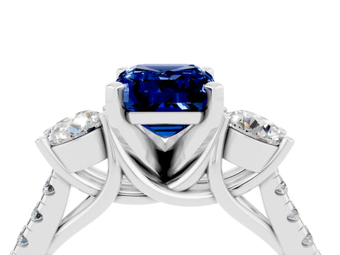 White gold Three-Stone Emerald Cut Blue Sapphire Pavé Band with Four-Prong Setting_4