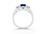 White gold Three-Stone Emerald Cut Blue Sapphire Ring with Pavé Band and Prong Setting_15