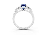 White gold Three-Stone Emerald Cut Blue Sapphire Ring with Pear Side Stones and Four-Prong Setting_3