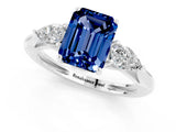 White gold Three-Stone Emerald Cut Blue Sapphire Ring with Pear  Side Stones in Four-Prong Setting_13
