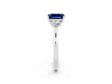 White gold Three-Stone Emerald Cut Blue Sapphire Ring with Pear  Side Stones in Four-Prong Setting_14