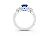 White gold Three-Stone Emerald Cut Blue Sapphire Ring with Pear  Side Stones in Four-Prong Setting_15