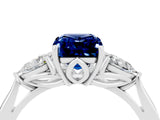 White gold Three-Stone Emerald Cut Blue Sapphire Ring with Pear  Side Stones in Four-Prong Setting_16