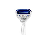 White gold Three-Stone Emerald Cut Blue Sapphire Ring with Pear  Side Stones in Four-Prong Setting_17