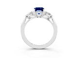 White gold Three-Stone Emerald Cut Blue Sapphire Ring with Pear  Side Stones in Four-Prong Setting_51
