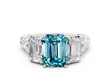 White gold Three-Stone Emerald Cut Blue Topaz Braided Band Ring with Four-Prong Setting_36