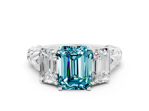 White gold Three-Stone Emerald Cut Blue Topaz Braided Band Ring with Four-Prong Setting_36