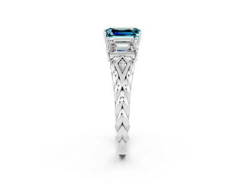 White gold Three-Stone Emerald Cut Blue Topaz Braided Band Ring with Four-Prong Setting_38