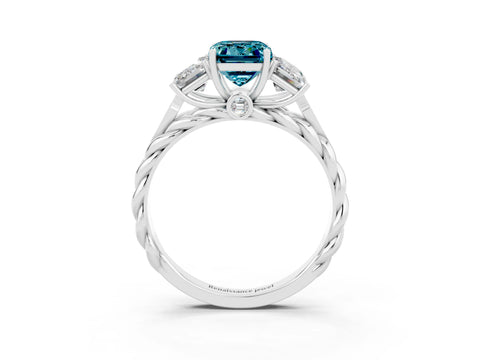 White gold Three-Stone Emerald Cut Blue Topaz Braided Band Ring with Four-Prong Setting_39