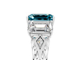 White gold Three-Stone Emerald Cut Blue Topaz Braided Band Ring with Four-Prong Setting_41