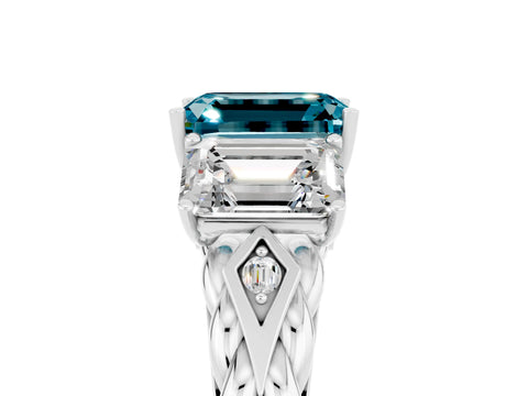 White gold Three-Stone Emerald Cut Blue Topaz Braided Band Ring with Four-Prong Setting_41