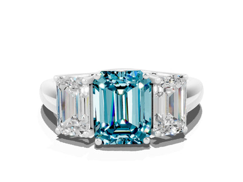 White gold Three-Stone Emerald Cut Blue Topaz Engagement Ring with Prong Setting_30