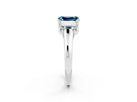 White gold Three-Stone Emerald Cut Blue Topaz Engagement Ring with Prong Setting_32