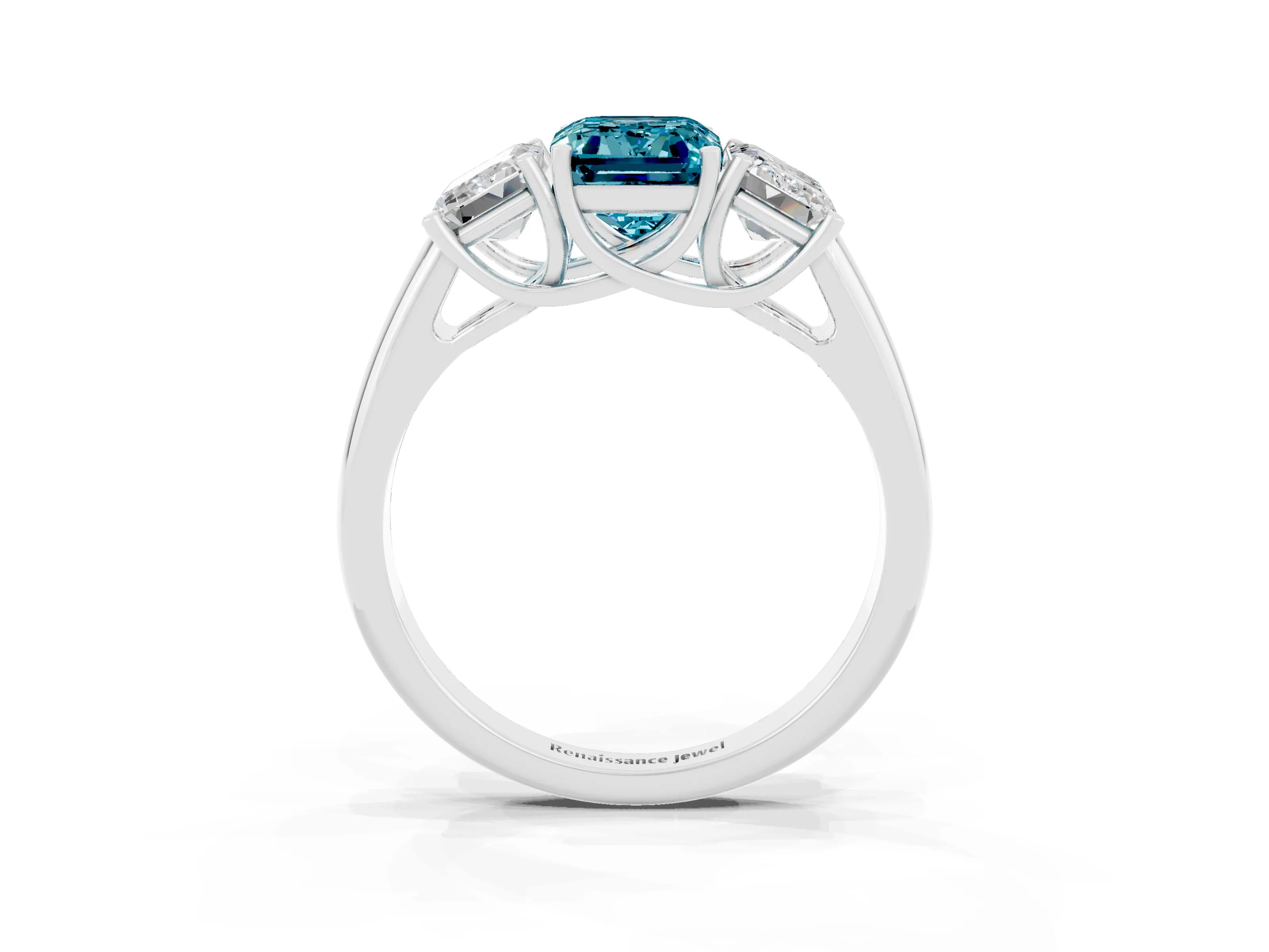 White gold Three-Stone Emerald Cut Blue Topaz Engagement Ring with Prong Setting_33