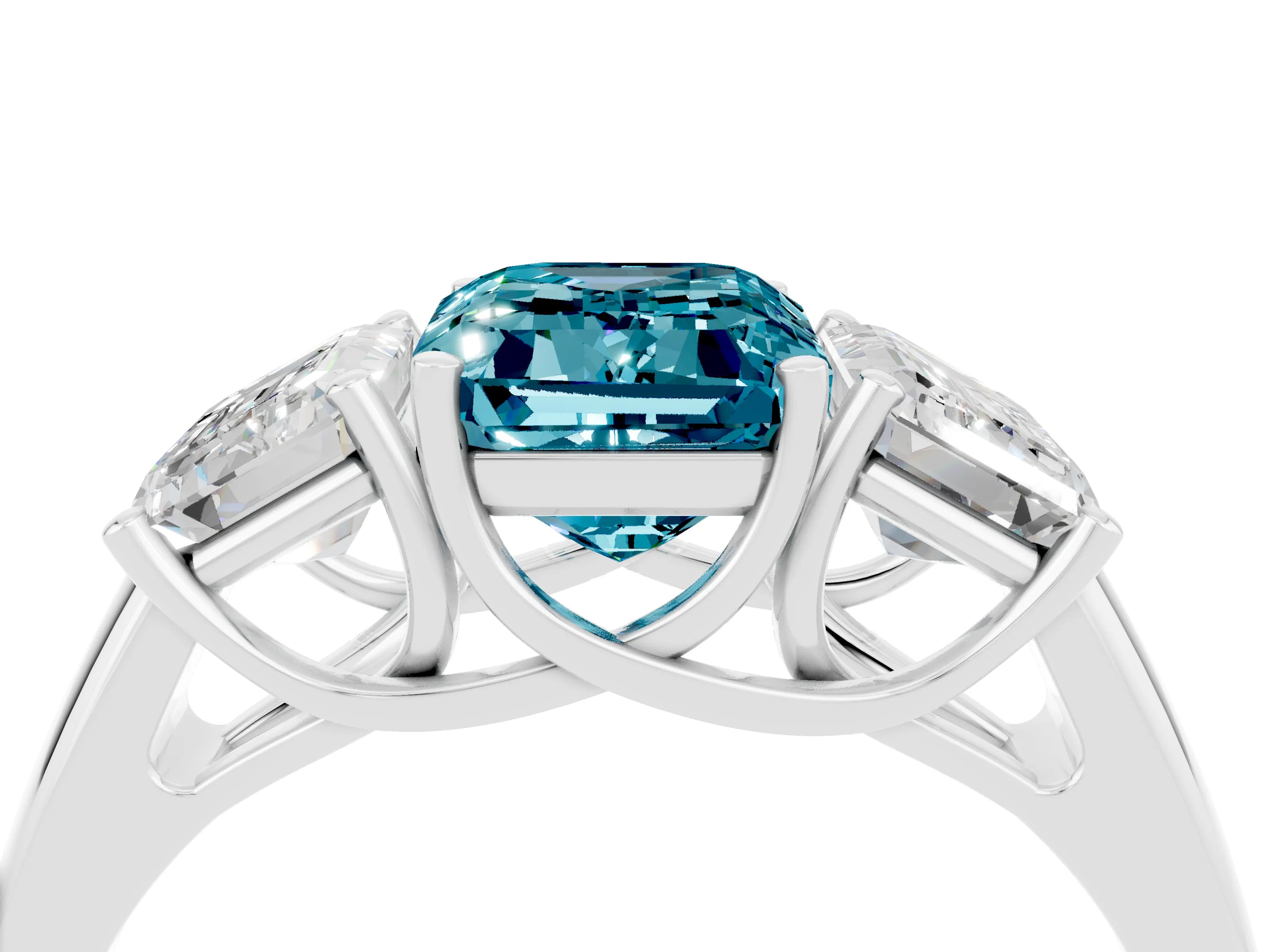 White gold Three-Stone Emerald Cut Blue Topaz Engagement Ring with Prong Setting_34