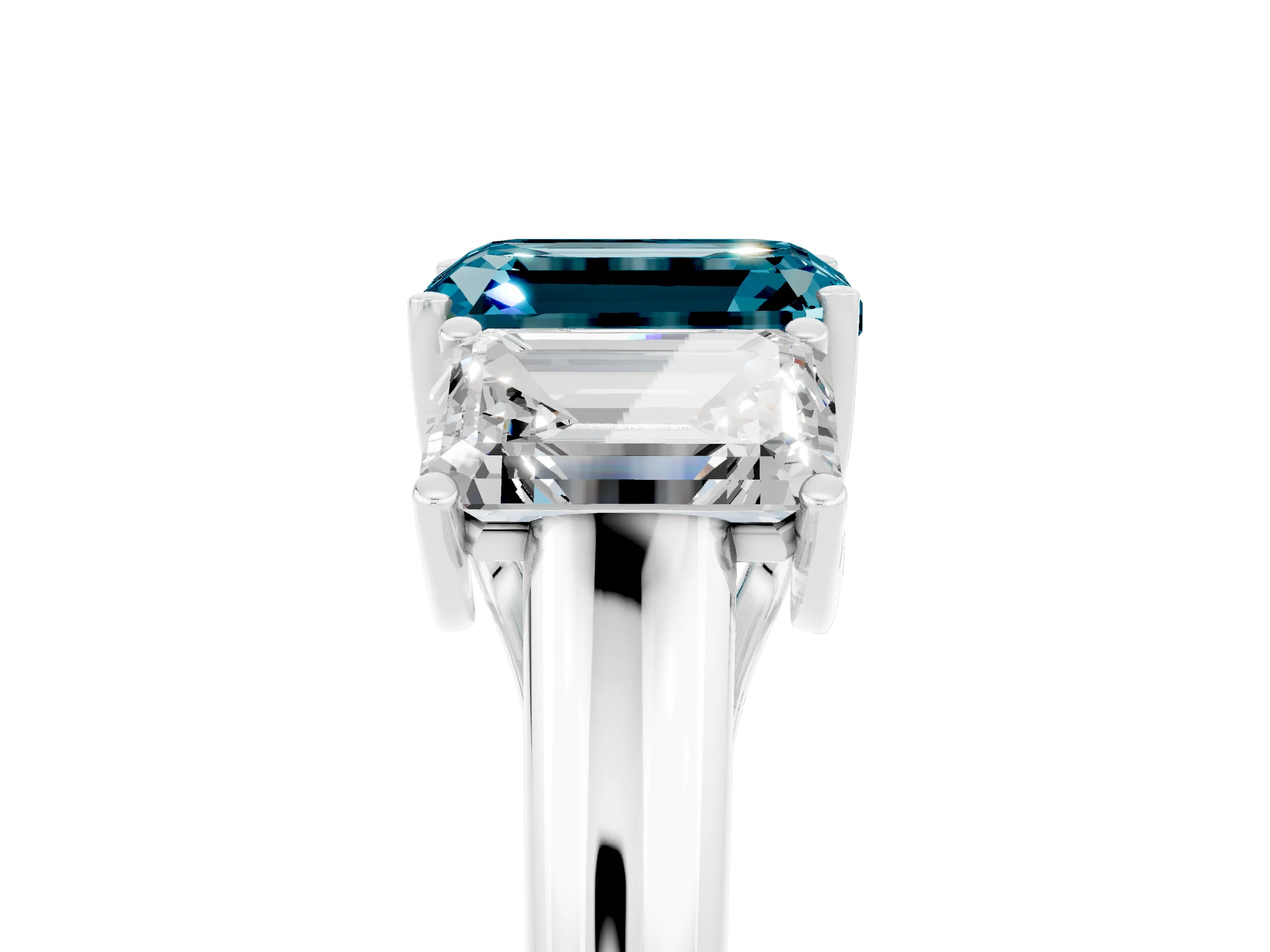White gold Three-Stone Emerald Cut Blue Topaz Engagement Ring with Prong Setting_35