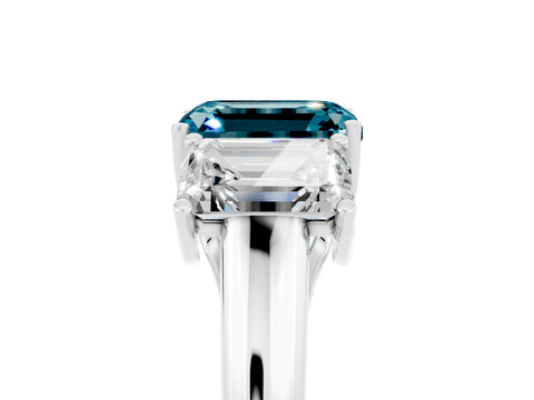 White gold Three-Stone Emerald Cut Blue Topaz Engagement Ring with Prong Setting_38
