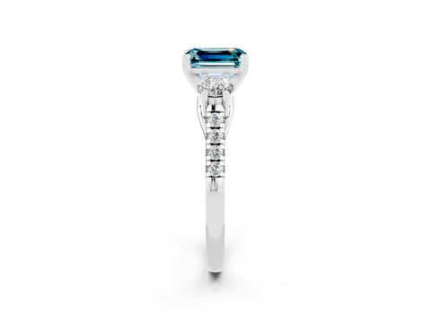 White gold Three-Stone Emerald Cut Blue Topaz Pavé Band with Four-Prong Setting_2