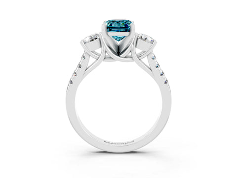White gold Three-Stone Emerald Cut Blue Topaz Pavé Band with Four-Prong Setting_3