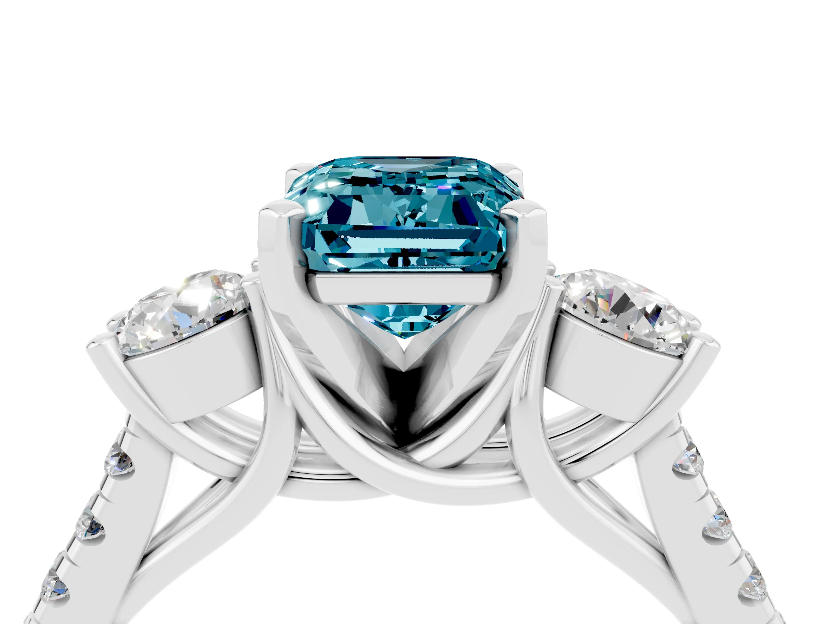 White gold Three-Stone Emerald Cut Blue Topaz Pavé Band with Four-Prong Setting_4
