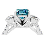 White gold Three-Stone Emerald Cut Blue Topaz Pavé Band with Four-Prong Setting_4