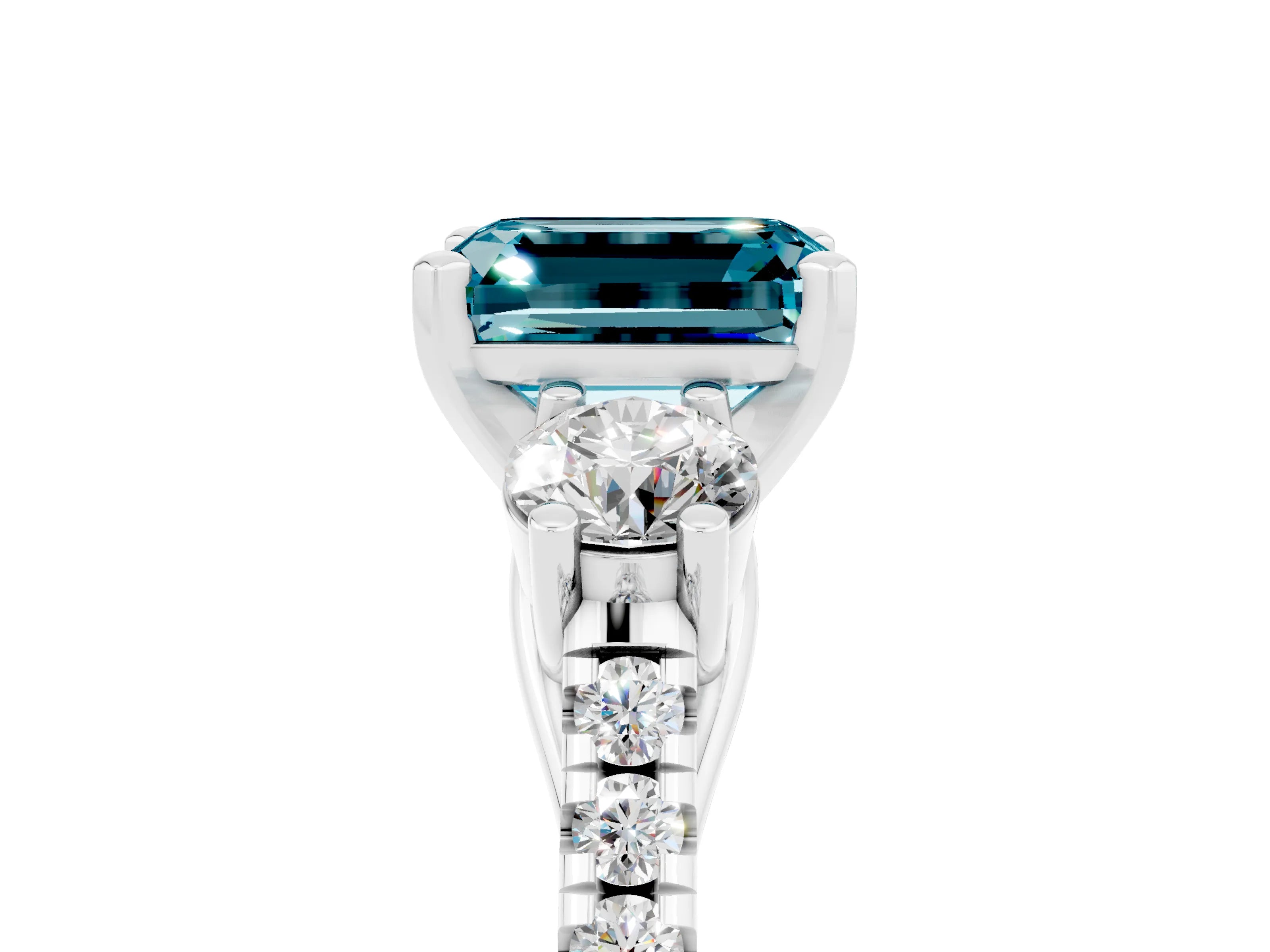 White gold Three-Stone Emerald Cut Blue Topaz Pavé Band with Four-Prong Setting_5