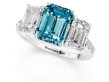 White gold Three-Stone Emerald Cut Blue Topaz Ring with Pavé Band and Prong Setting_13