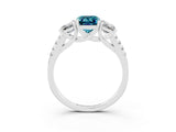 White gold Three-Stone Emerald Cut Blue Topaz Ring with Pavé Band and Prong Setting_15