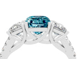 White gold Three-Stone Emerald Cut Blue Topaz Ring with Pavé Band and Prong Setting_16