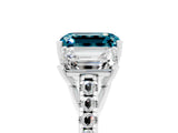White gold Three-Stone Emerald Cut Blue Topaz Ring with Pavé Band and Prong Setting_17