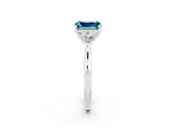 White gold Three-Stone Emerald Cut Blue Topaz Ring with Pear  Side Stones in Four-Prong Setting_14