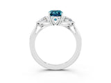 White gold Three-Stone Emerald Cut Blue Topaz Ring with Pear  Side Stones in Four-Prong Setting_15