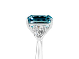 White gold Three-Stone Emerald Cut Blue Topaz Ring with Pear  Side Stones in Four-Prong Setting_17