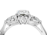 White gold Three-Stone Emerald Cut Brilliant Diamond Solitaire Ring with Tapered Band and Four-Prong Setting_17