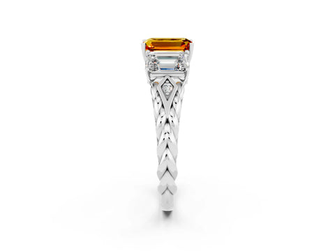 White gold Three-Stone Emerald Cut Citrine Braided Band Ring with Four-Prong Setting_38