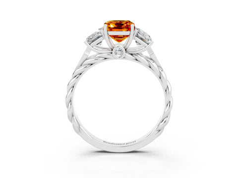 White gold Three-Stone Emerald Cut Citrine Braided Band Ring with Four-Prong Setting_39