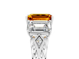White gold Three-Stone Emerald Cut Citrine Braided Band Ring with Four-Prong Setting_41