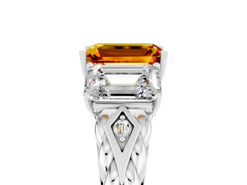 White gold Three-Stone Emerald Cut Citrine Braided Band Ring with Four-Prong Setting_41