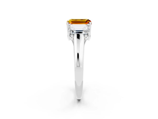 White gold Three-Stone Emerald Cut Citrine Engagement Ring with Prong Setting