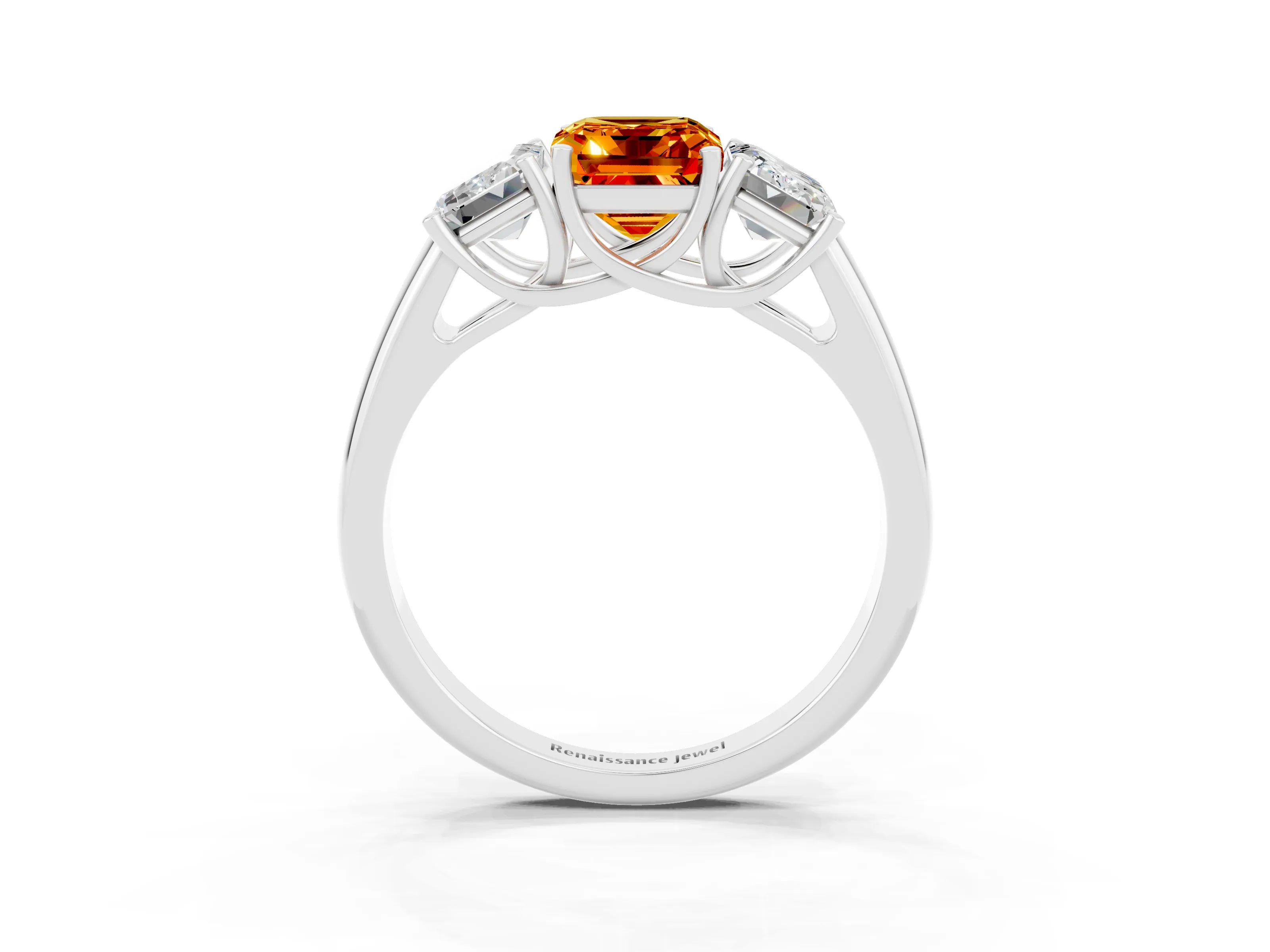 White gold Three-Stone Emerald Cut Citrine Engagement Ring with Prong Setting_3