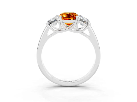 White gold Three-Stone Emerald Cut Citrine Engagement Ring with Prong Setting_3