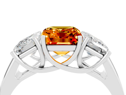 White gold Three-Stone Emerald Cut Citrine Engagement Ring with Prong Setting_4