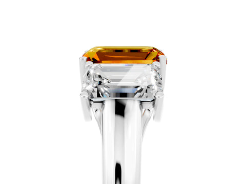 White gold Three-Stone Emerald Cut Citrine Engagement Ring with Prong Setting_5