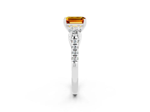 White gold Three-Stone Emerald Cut Citrine Pavé Band with Four-Prong Setting_2