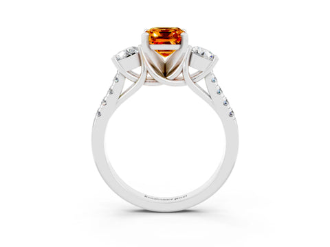 White gold Three-Stone Emerald Cut Citrine Pavé Band with Four-Prong Setting_3