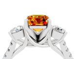 White gold Three-Stone Emerald Cut Citrine Pavé Band with Four-Prong Setting_4