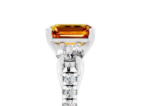 White gold Three-Stone Emerald Cut Citrine Pavé Band with Four-Prong Setting_5