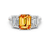 White gold Three-Stone Emerald Cut Citrine Ring with Pavé Band and Prong Setting_12